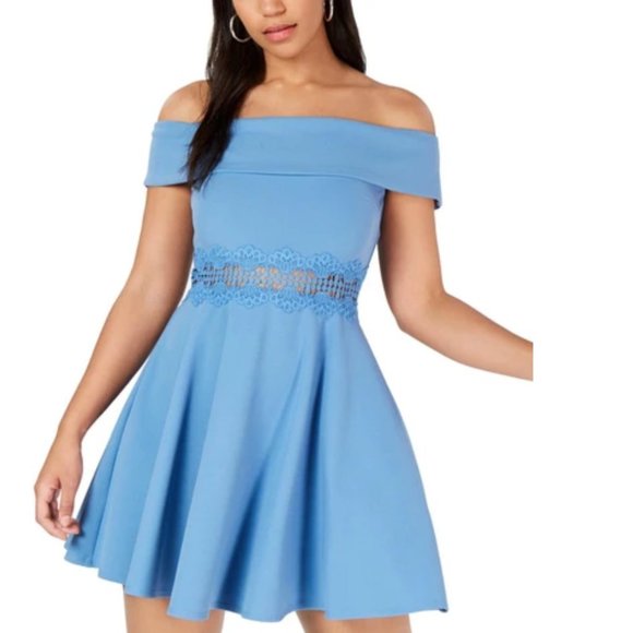 NWT B. DARLIN Juniors Blue Swing Flare Mini Dress - Picture 3 of 11